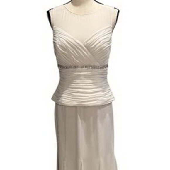 Alexander by Daymor Bone Illusion Pleated Peplum Evening Gown - Picture 1 of 4